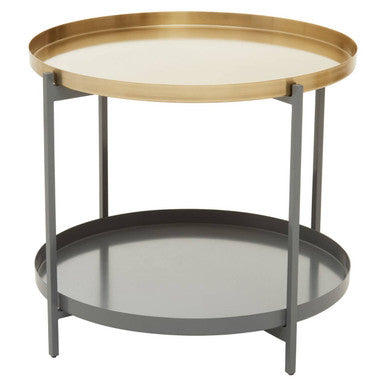 Two Tier Gold Round Coffee Table with Two-Tonal Contrast