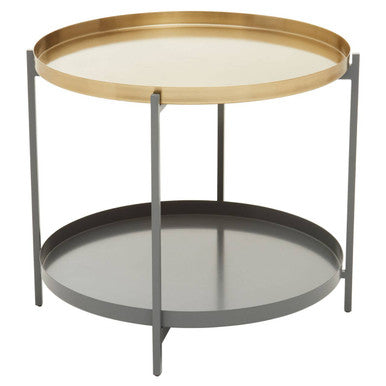 Two Tier Gold Round Coffee Table with Two-Tonal Contrast