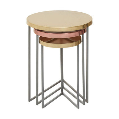 Matt Gold and Copper Finish Tops Set of 3 Nesting Tables
