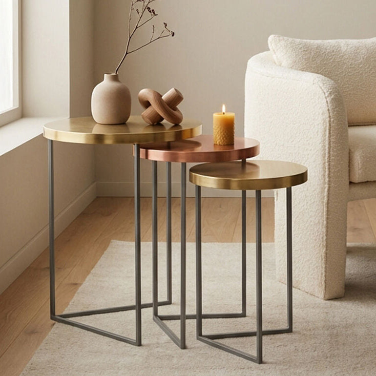 Matt Gold and Copper Finish Tops Set of 3 Nesting Tables