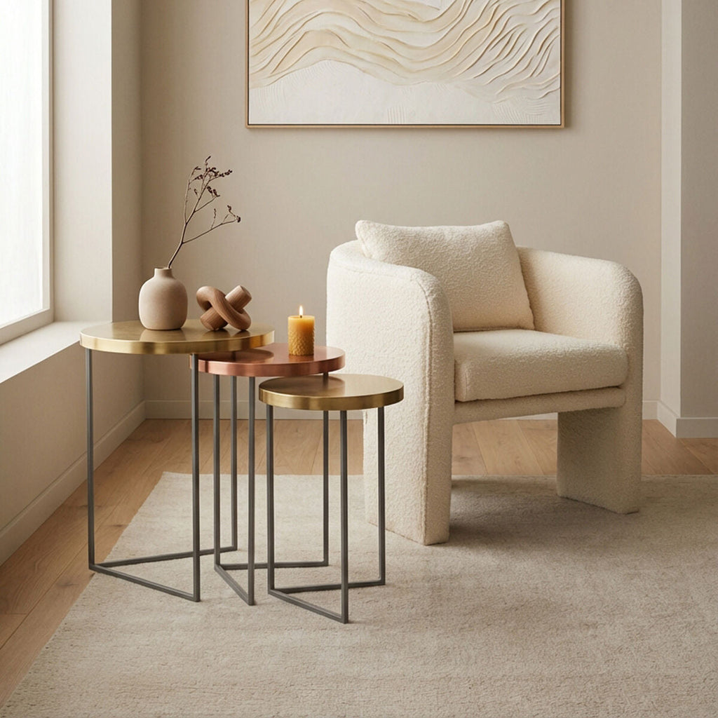 Matt Gold and Copper Finish Tops Set of 3 Nesting Tables