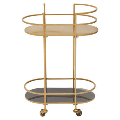 Grey and Matte Gold Finish 2 Tier Drinks Trolley