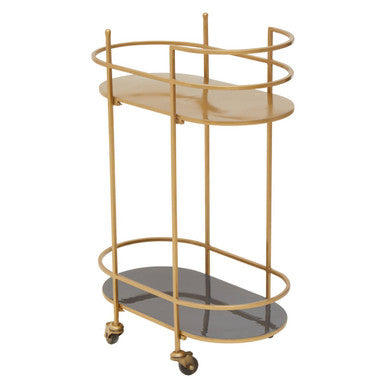 Grey and Matte Gold Finish 2 Tier Drinks Trolley