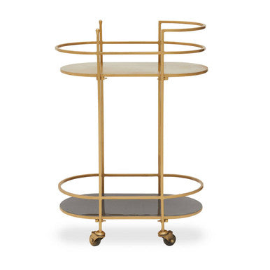Grey and Matte Gold Finish 2 Tier Drinks Trolley