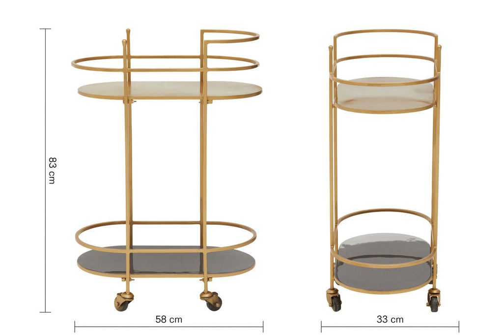 Grey and Matte Gold Finish 2 Tier Drinks Trolley
