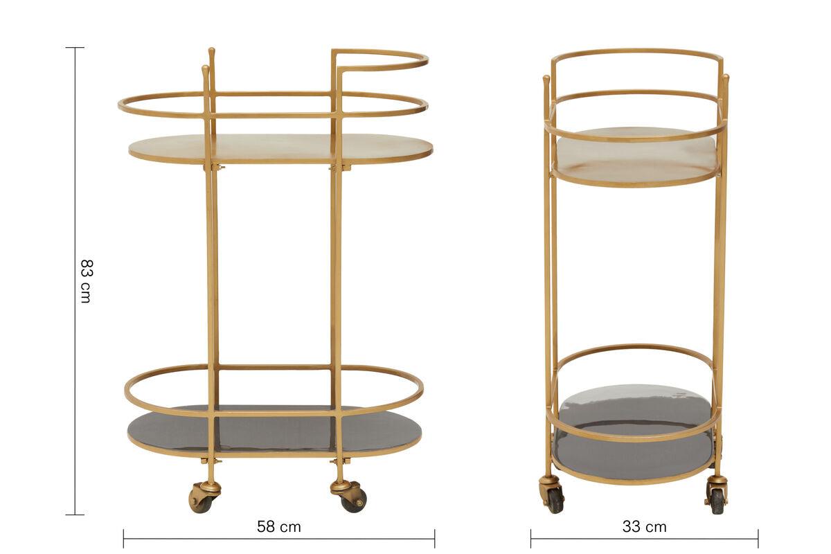 Grey and Matte Gold Finish 2 Tier Drinks Trolley