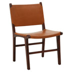 Antique Brown Leather and Teak Wood Chair