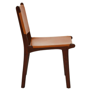 Antique Brown Leather and Teak Wood Chair