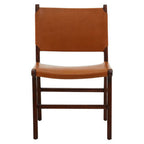 Antique Brown Leather and Teak Wood Chair