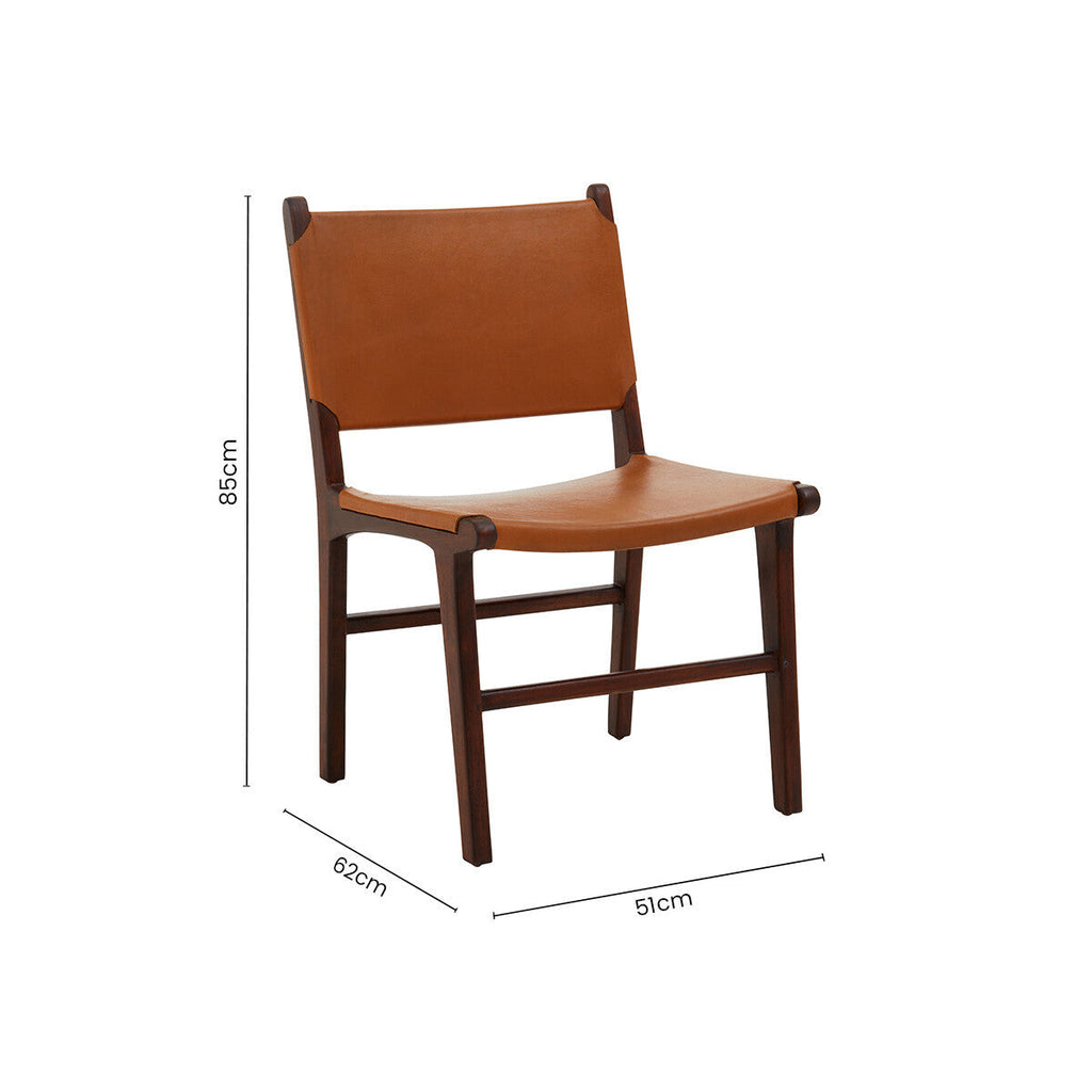 Antique Brown Leather and Teak Wood Chair