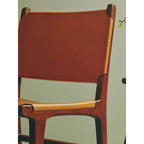 Antique Brown Leather and Teak Wood Chair