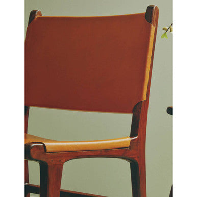 Antique Brown Leather and Teak Wood Chair