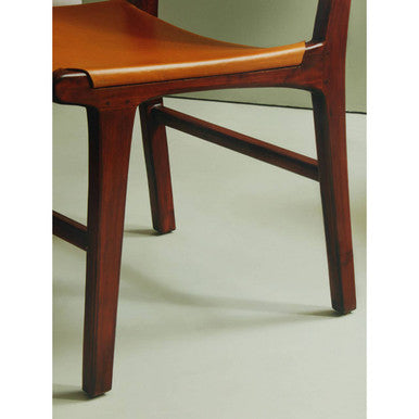 Antique Brown Leather and Teak Wood Chair