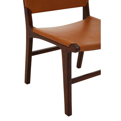 Antique Brown Leather and Teak Wood Chair