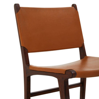 Antique Brown Leather and Teak Wood Chair