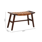 Tan Leather and Teak Wood Stool with Lattice Design