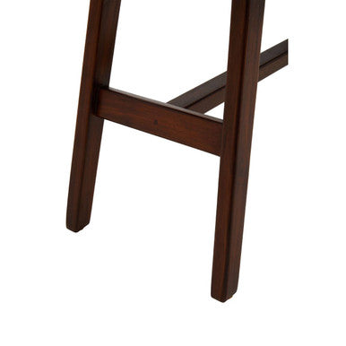 Tan Leather and Teak Wood Stool with Lattice Design