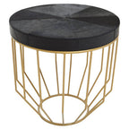 Black Hair on Leather Side Table with Gold Frame