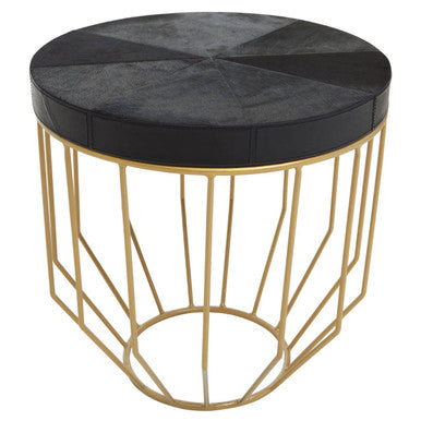 Black Hair on Leather Side Table with Gold Frame