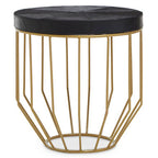Black Hair on Leather Side Table with Gold Frame