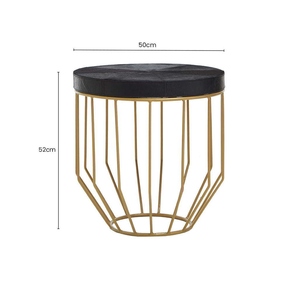 Black Hair on Leather Side Table with Gold Frame