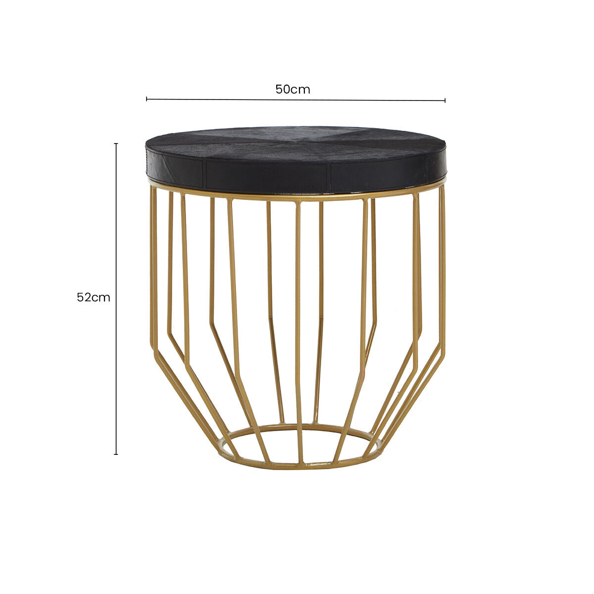 Black Hair on Leather Side Table with Gold Frame