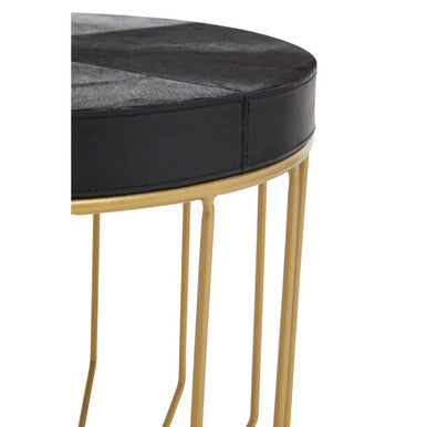 Black Hair on Leather Side Table with Gold Frame