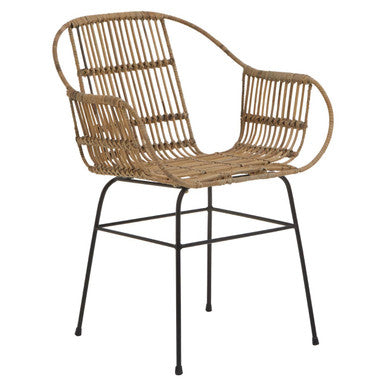 Natural Rattan Armchair with Black Metal Legs