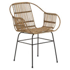 Natural Rattan Armchair with Black Metal Legs