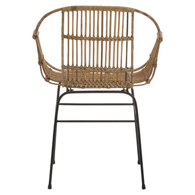 Natural Rattan Armchair with Black Metal Legs