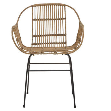 Natural Rattan Armchair with Black Metal Legs