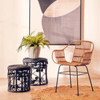 Natural Rattan Armchair with Black Metal Legs