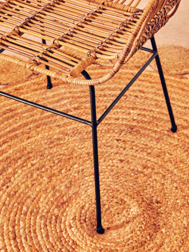 Natural Rattan Armchair with Black Metal Legs