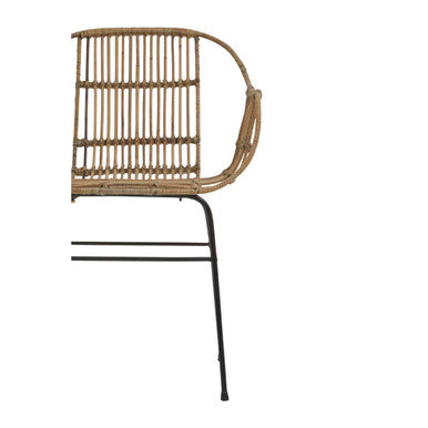 Natural Rattan Armchair with Black Metal Legs