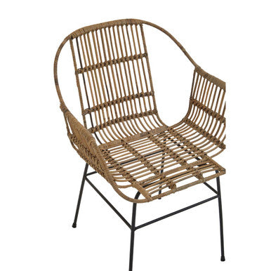 Natural Rattan Armchair with Black Metal Legs