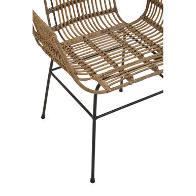 Natural Rattan Armchair with Black Metal Legs