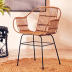 Natural Rattan Armchair with Black Metal Legs