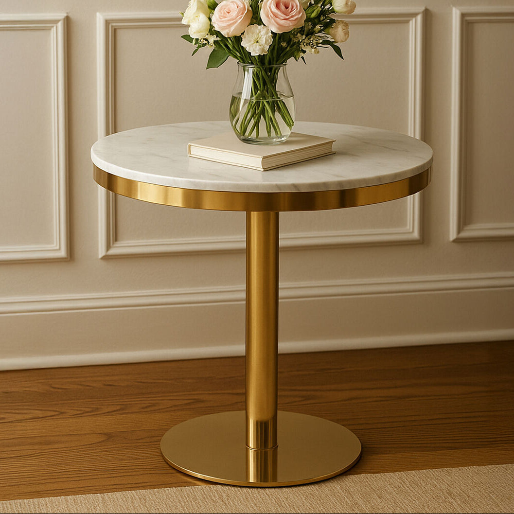 White Marble Round Dining Table with Gold Finish Base