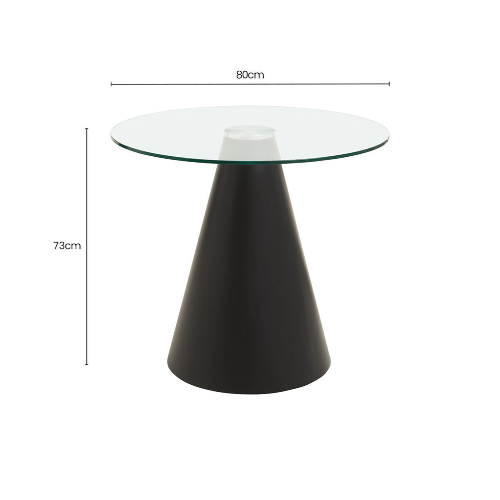 Clear Glass Round Dining Table with Black Metal Base
