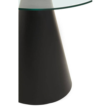 Clear Glass Round Dining Table with Black Metal Base