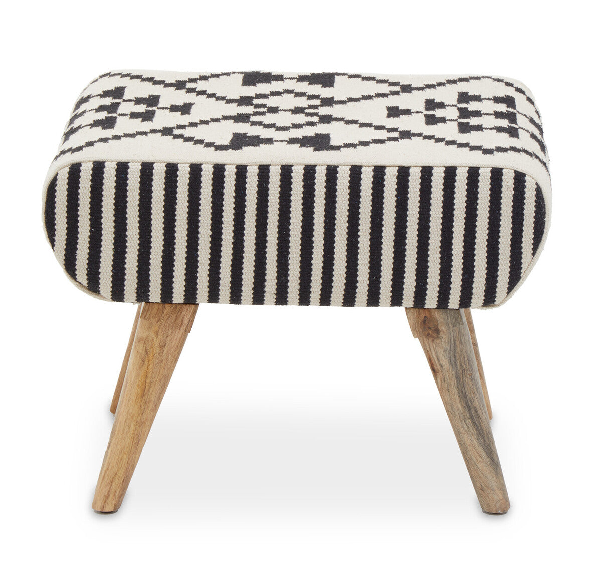 Black and White Cotton Footstool with Berber Style