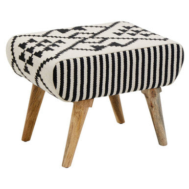 Black and White Cotton Footstool with Berber Style