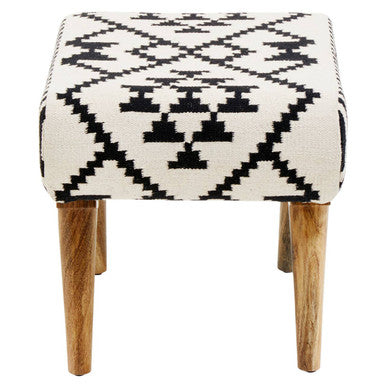 Black and White Cotton Footstool with Berber Style