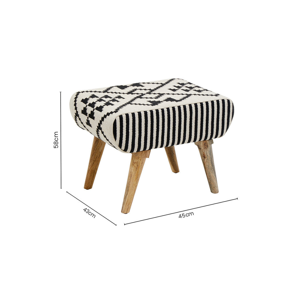 Black and White Cotton Footstool with Berber Style