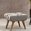 Black and White Cotton Footstool with Berber Style