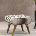 Black and White Cotton Footstool with Berber Style