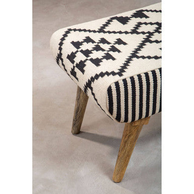 Black and White Cotton Footstool with Berber Style