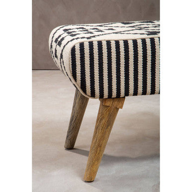 Black and White Cotton Footstool with Berber Style
