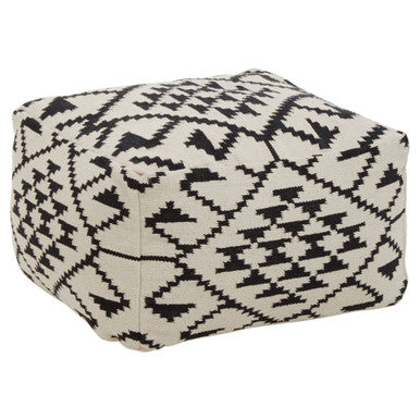 White Textured Fabric Pouffe with Padded Seat