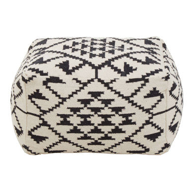 White Textured Fabric Pouffe with Padded Seat